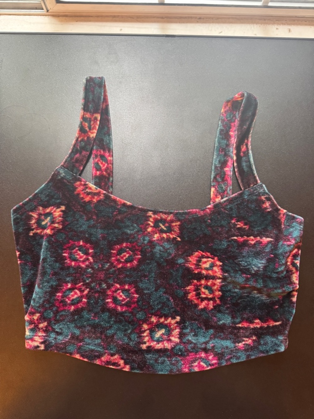 Ecote Velvet Floral Crop Top in Teal and Pink